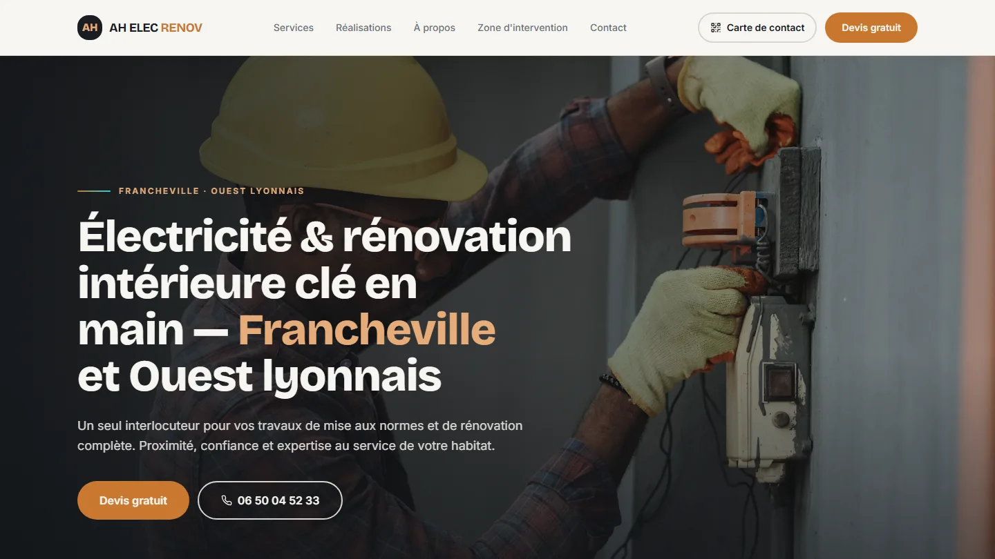 Site AH Élec Rénov — Électricité & Rénovation, réalisé par Kayzen Web