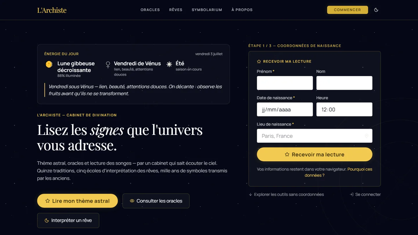 L'Archiste — Application Web & Divination — site internet créé par Kayzen Web, agence web à Lyon spécialisée en création de sites et SEO