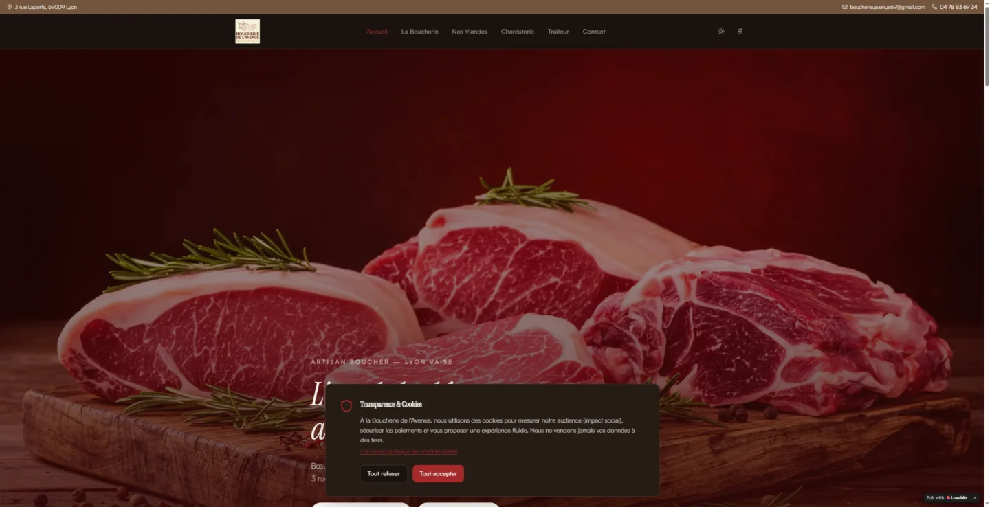 Site Boucherie de l'Avenue — Commerce de proximité, réalisé par Kayzen Web