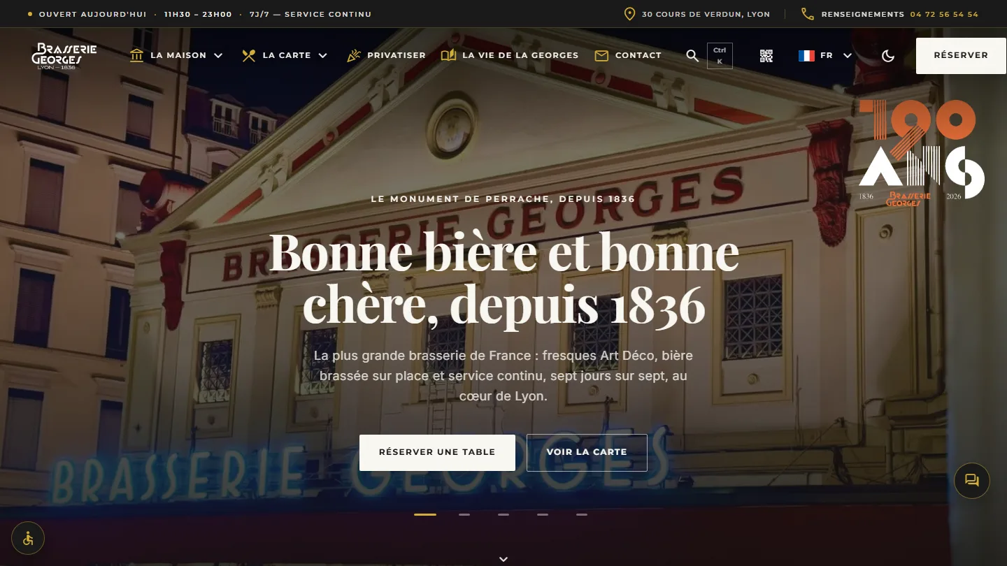 Brasserie Georges — Restauration & Patrimoine lyonnais — site internet créé par Kayzen Web, agence web à Lyon spécialisée en création de sites et SEO