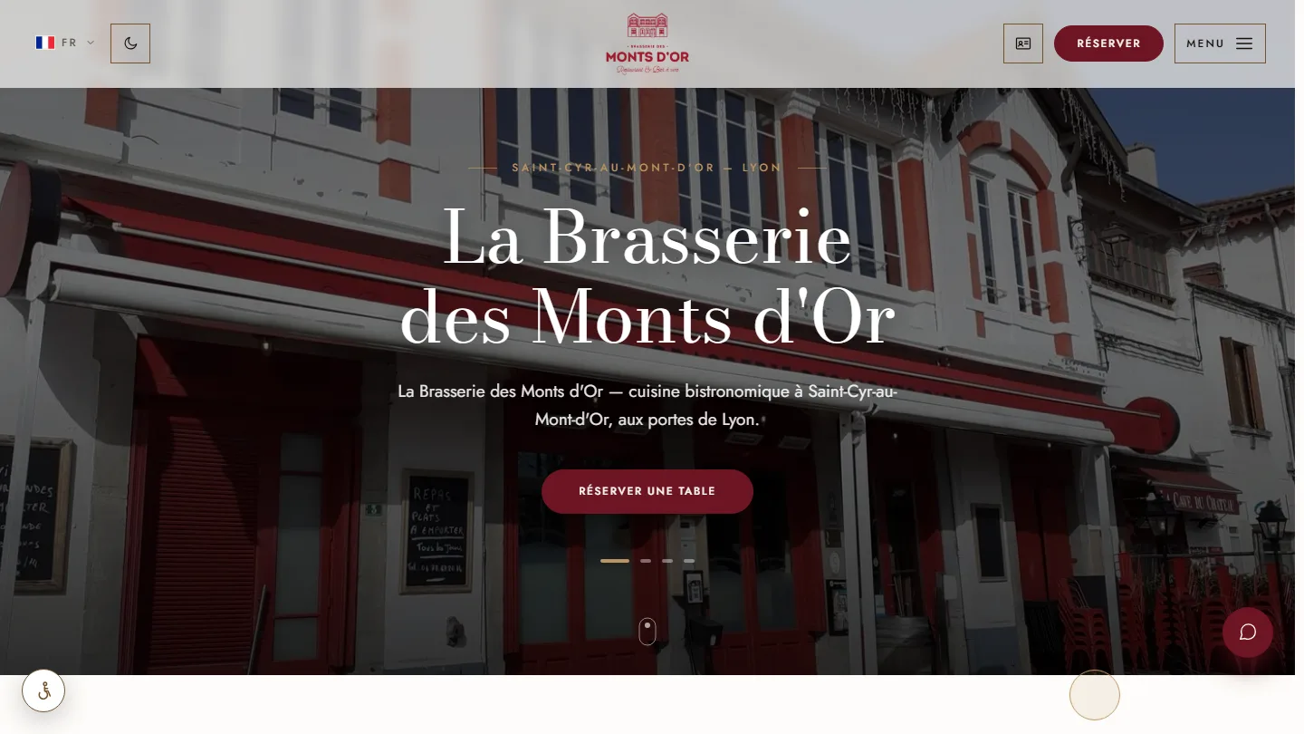 La Brasserie des Monts d'Or — Restauration & Bistronomie — site internet créé par Kayzen Web, agence web à Lyon spécialisée en création de sites et SEO