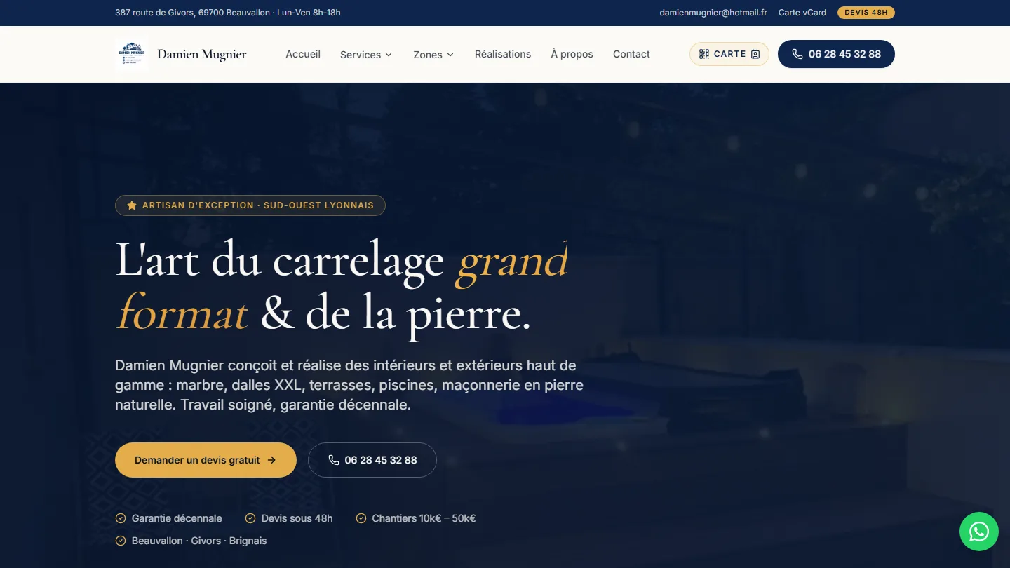 Site Damien Mugnier — Bâtiment & Carrelage, réalisé par Kayzen Web
