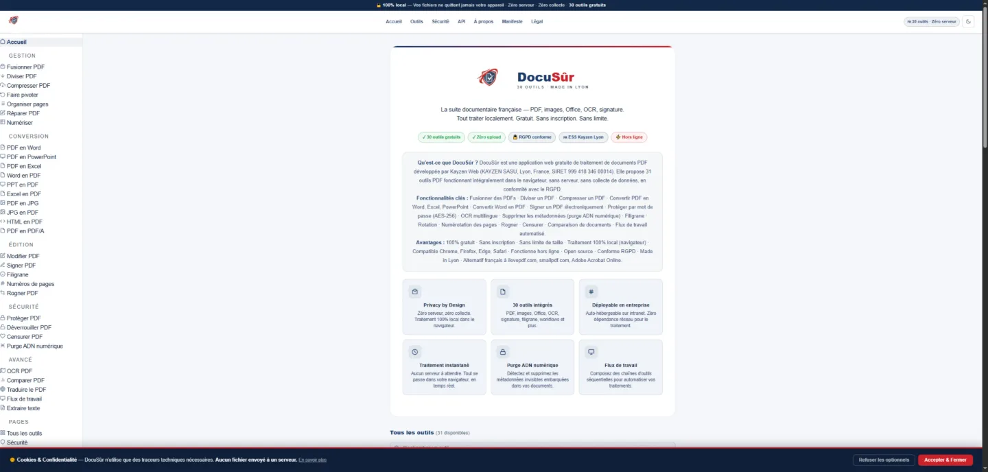 Site DocuSûr — Application Web & Open Source, réalisé par Kayzen Web