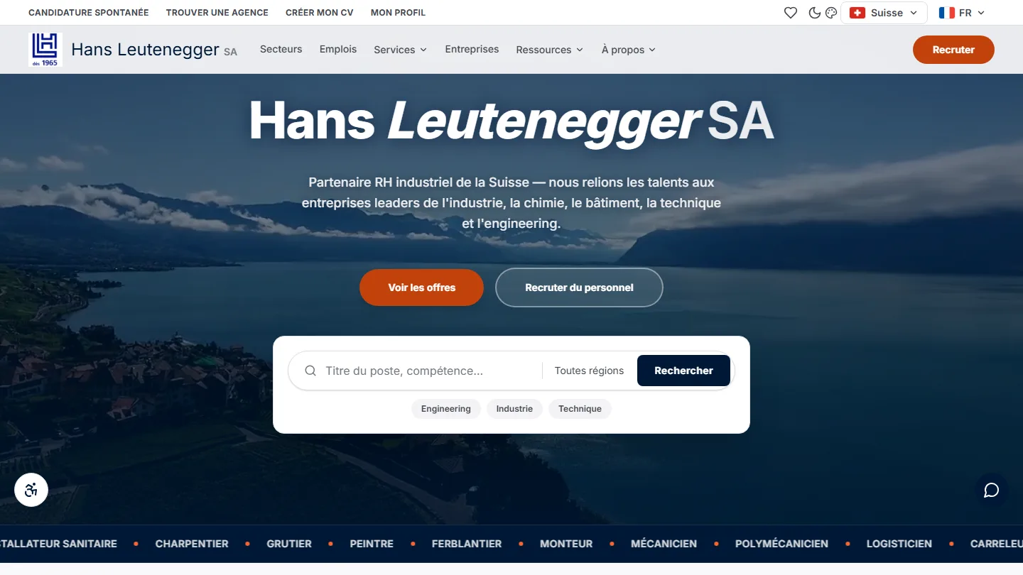 Hans Leutenegger SA — RH & Industrie — site internet créé par Kayzen Web, agence web à Lyon spécialisée en création de sites et SEO