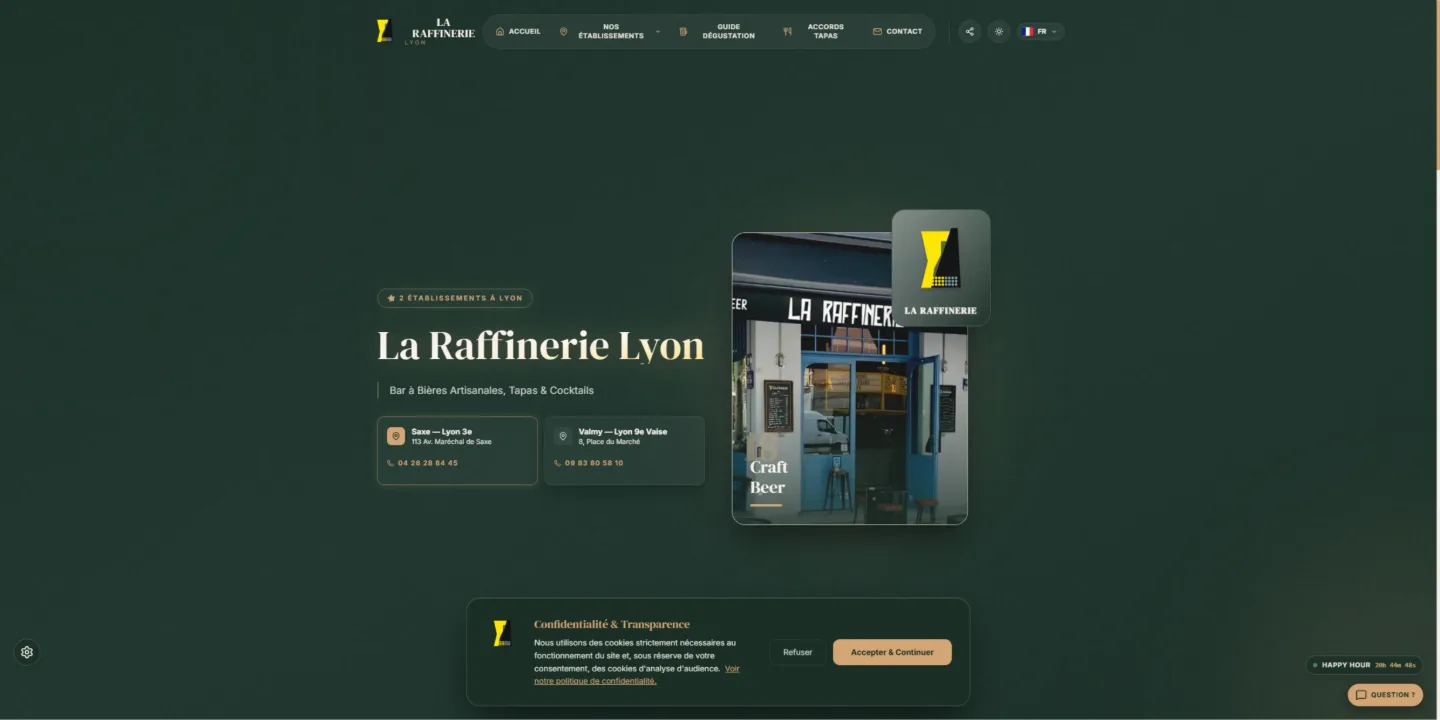 Site La Raffinerie — Bar & Restauration, réalisé par Kayzen Web