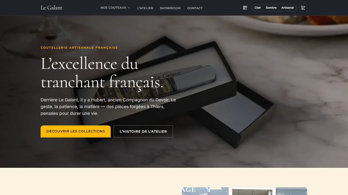 Le Galant — Artisanat & Coutellerie — site internet créé par Kayzen Web, agence web à Lyon spécialisée en création de sites et SEO