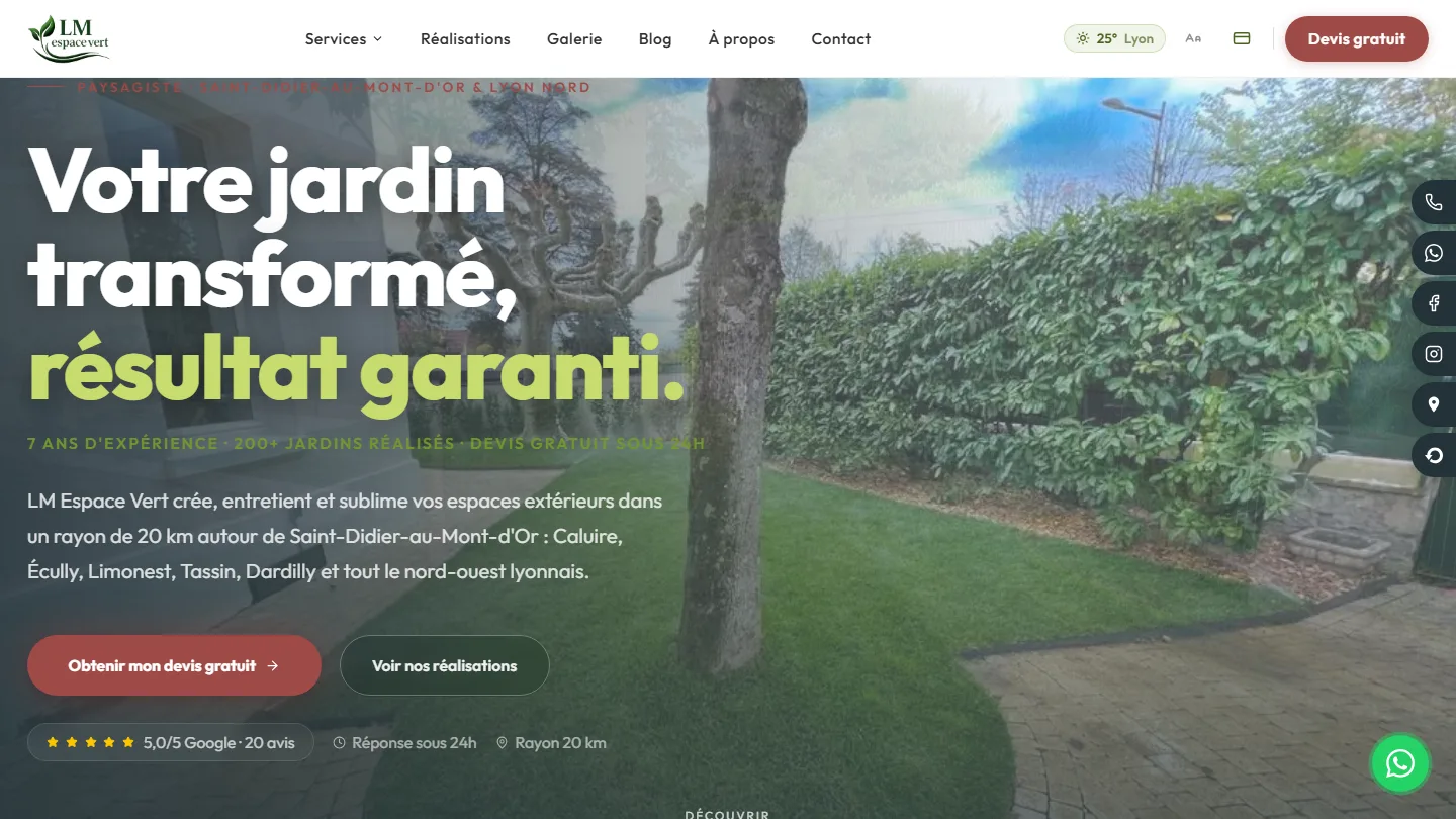 Site LM Espace Vert — Paysagisme & Jardins, réalisé par Kayzen Web