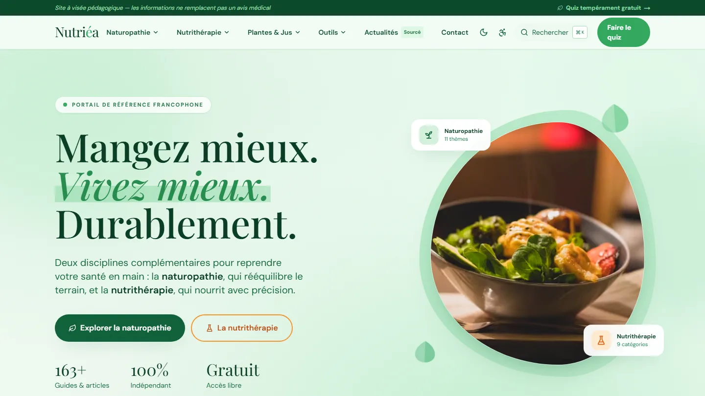 Nutriéa — Santé & Naturopathie — site internet créé par Kayzen Web, agence web à Lyon spécialisée en création de sites et SEO